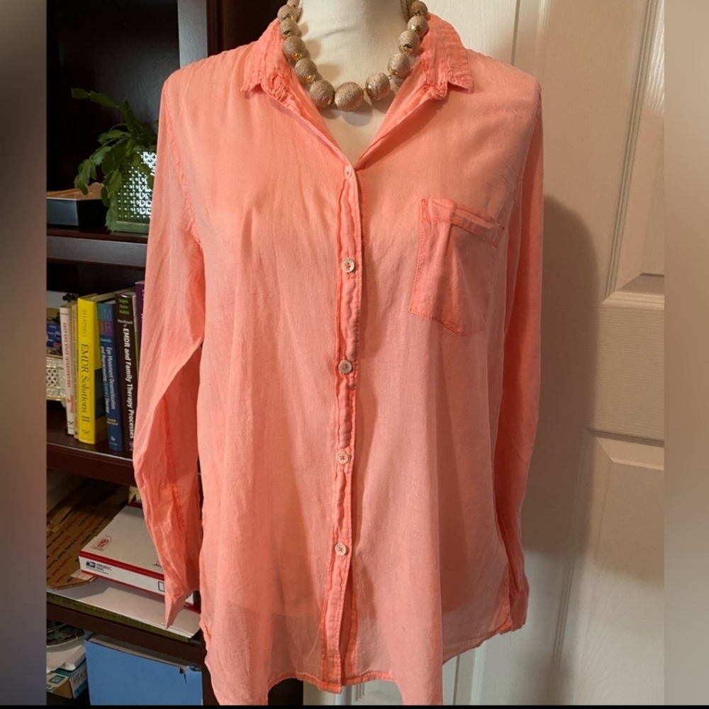 Anthropologie Holding Horses Orange Tissue Button Down Shirt size L